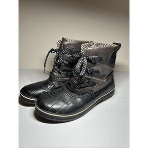 Sorel Tivoli Rain Duck Boot Brown Black Polka Dot Size 11 Waterproof Snow Bootie
